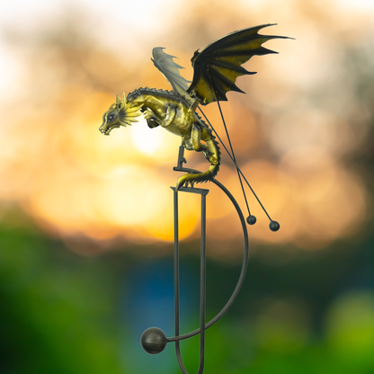 Gold Dragon Kinetic Balance Rocker Garden Stake