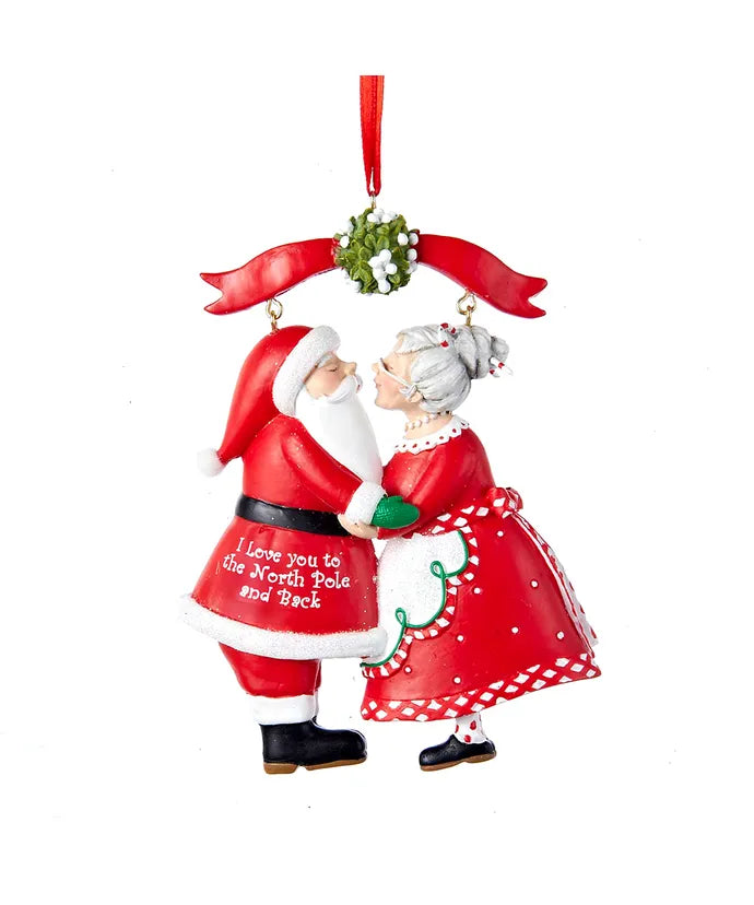 3.75" Mr. and Mrs. Claus Under Mistletoe Ornament