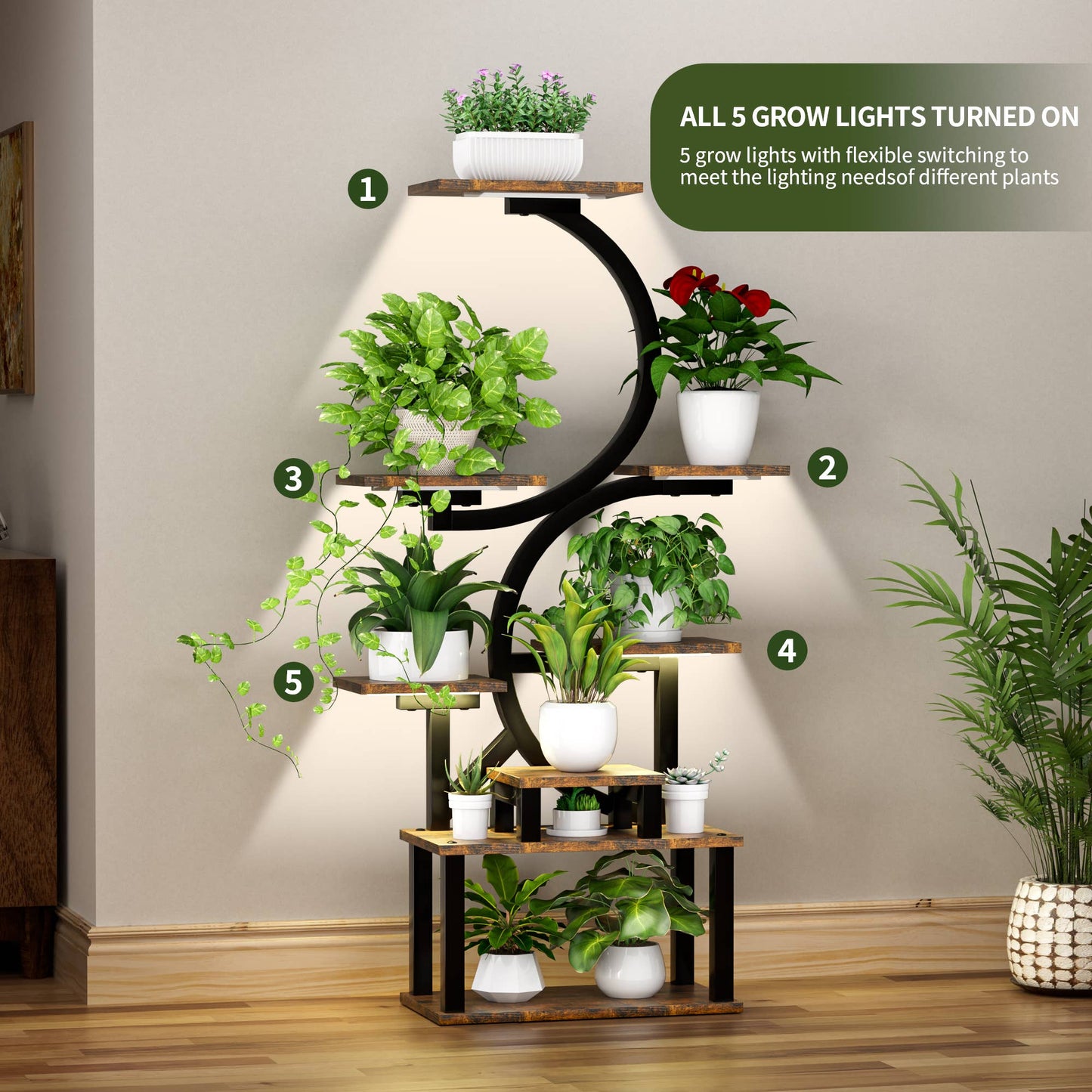 Plant Stand Indoor 9-Tiered with 5 Grow Lights