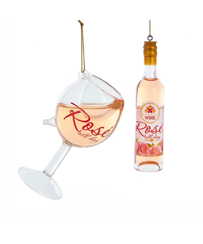 Rosé Glass Wine Bottle and Wine Glass Ornament