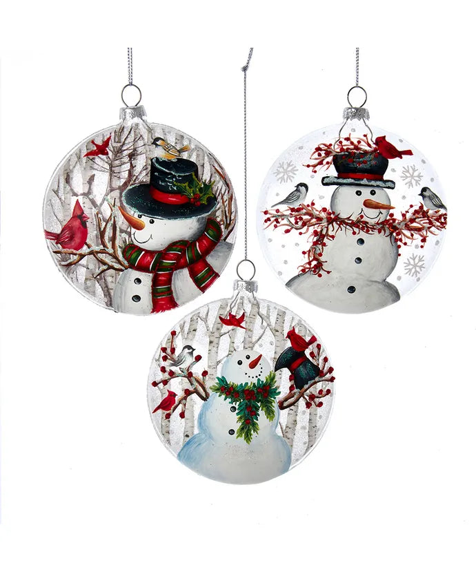 Glass Snowman With Birds Ornament