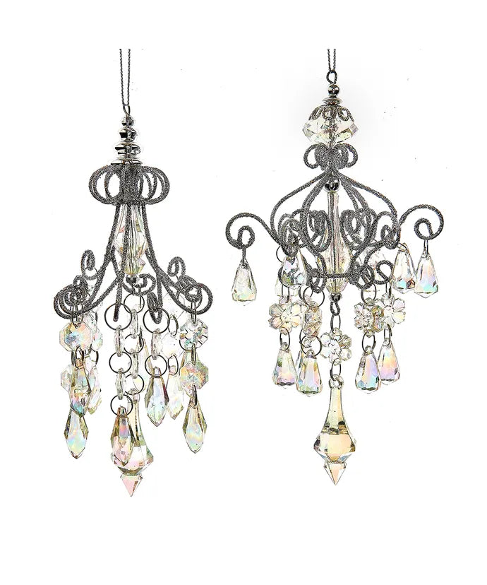 Metal Opalescent Chandelier With Gemstones Ornament