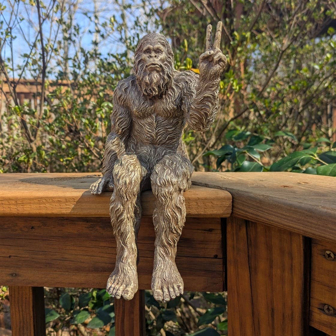 Bigfoot Peace Sign Sasquatch Statue 10 inch H Shelf Sitter
