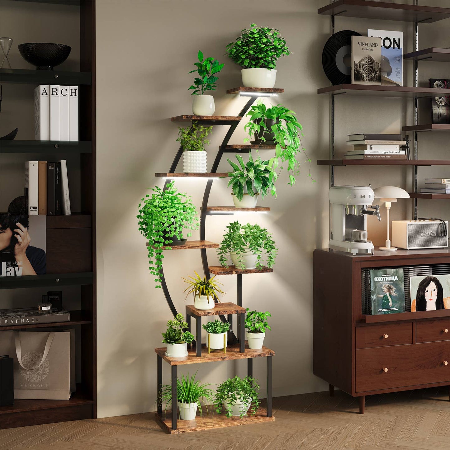 Indoor 8-Tier Metal Plant Stand with Grow Light