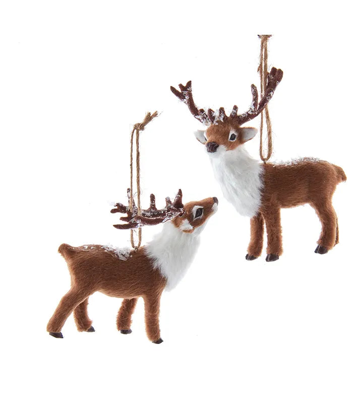 4" Furry Deer With Snow Ornament