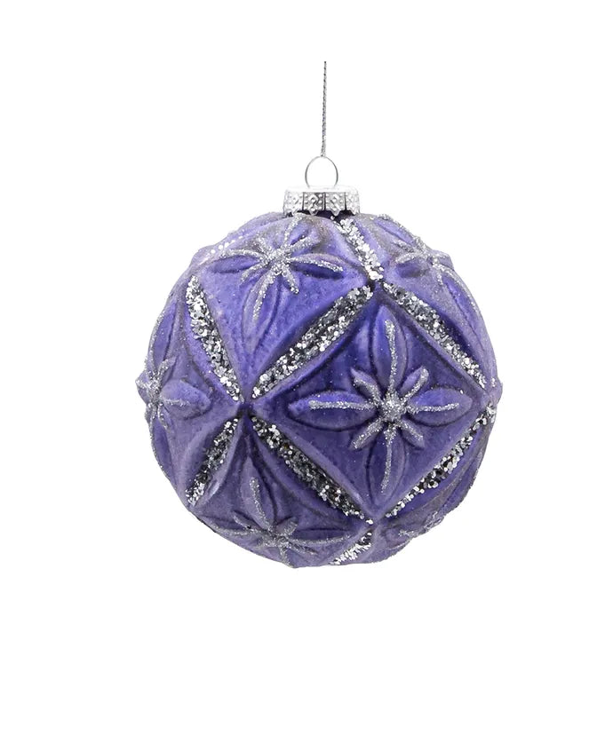 4" Glass Lavender and Silver Glittered Ball Ornament