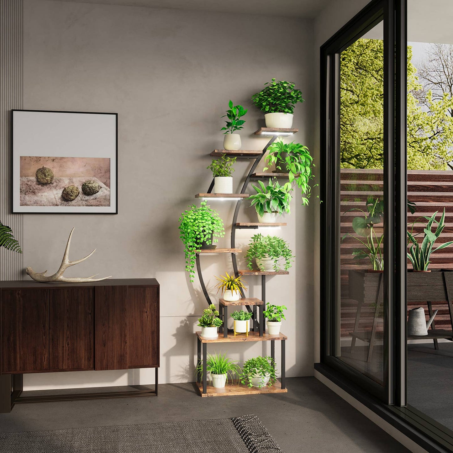 Indoor 8-Tier Metal Plant Stand with Grow Light