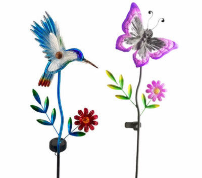 31"H Solar Fiber Optic Stick Light, Hummingbird or Butterfly