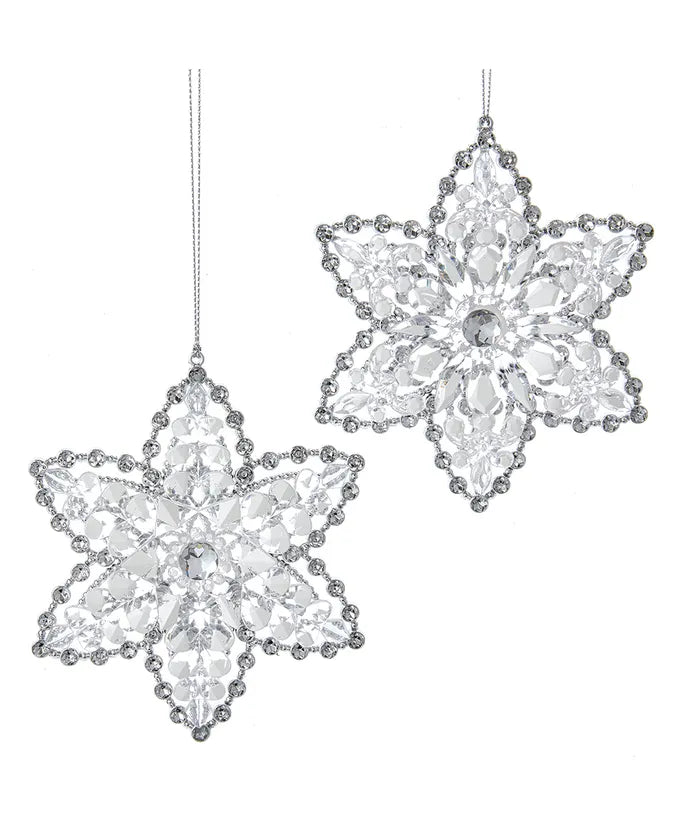 5" White and Clear Snowflake Ornament