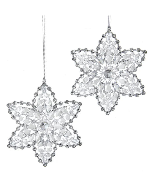 5" White and Clear Snowflake Ornament