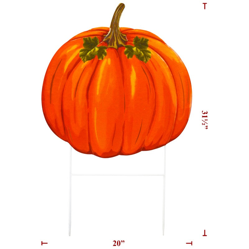 Fall Metal Single Pumpkin with Leaves