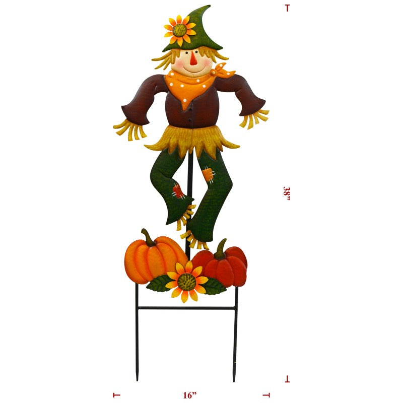 38.5" Metal Scarecrow w/Pumpkins Metal Sign