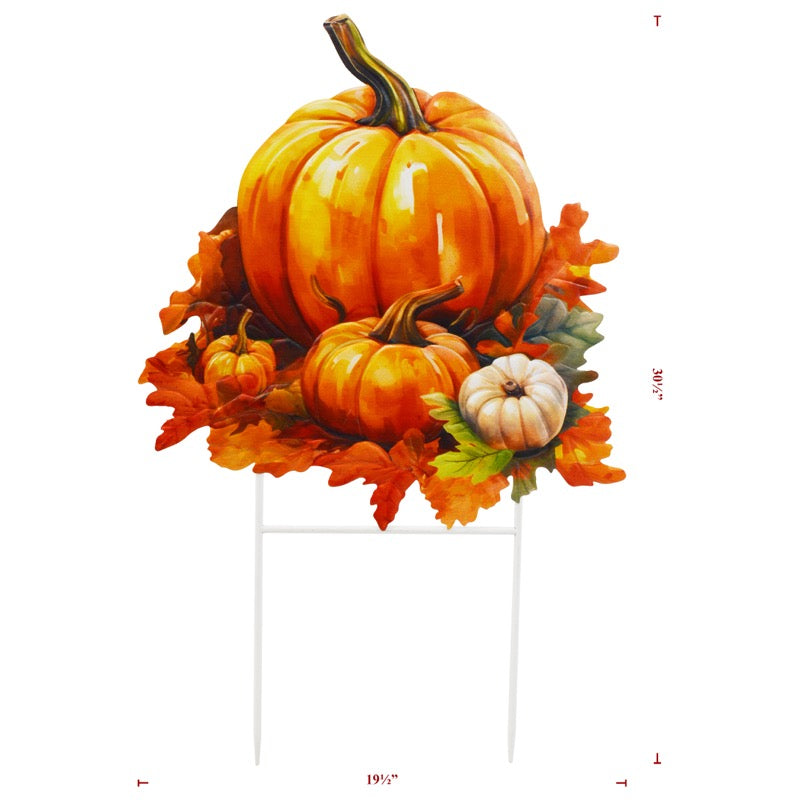 Metal Fall Pumpkin W/ Leaves