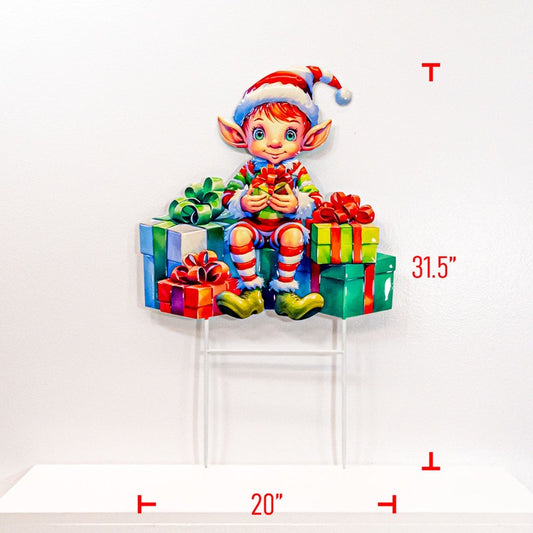 Metal Christmas Elf W Gifts