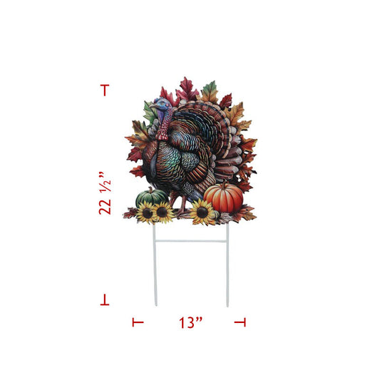 22" Metal Turkey with Pumpkins on Poles