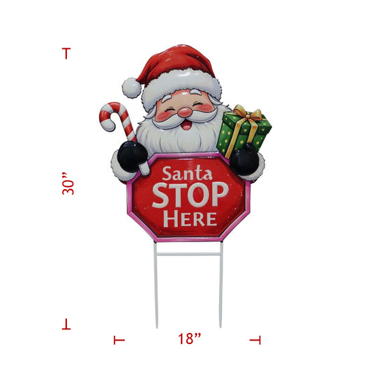 30" Metal Christmas Santa Stop Here