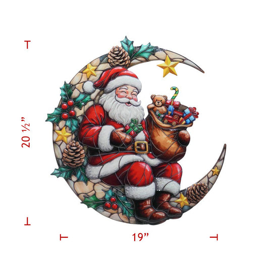 20" Metal Christmas Santa Moon