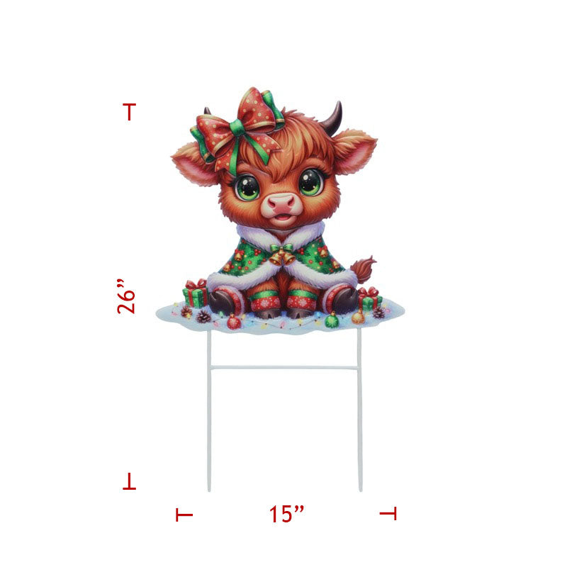 26" Metal Girl Christmas Hairy Cow