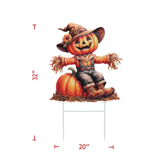 32" Metal Pumpkin Head Scarecrow