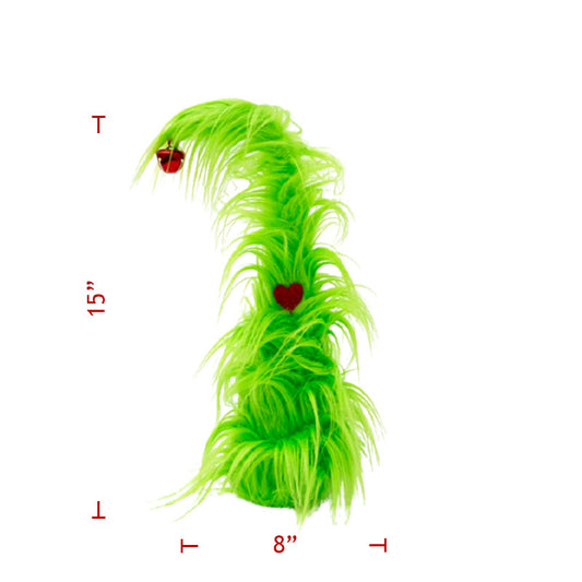 Fuzzy Green Tree Decor with Red Bell