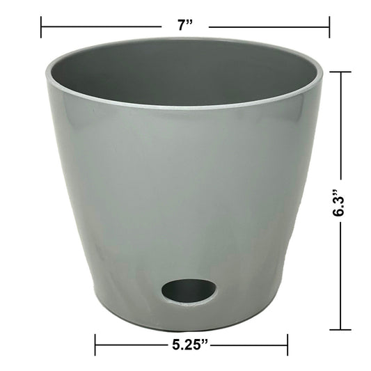 7" Gray Round Self-Watering Bamboo Pot -Ship Only