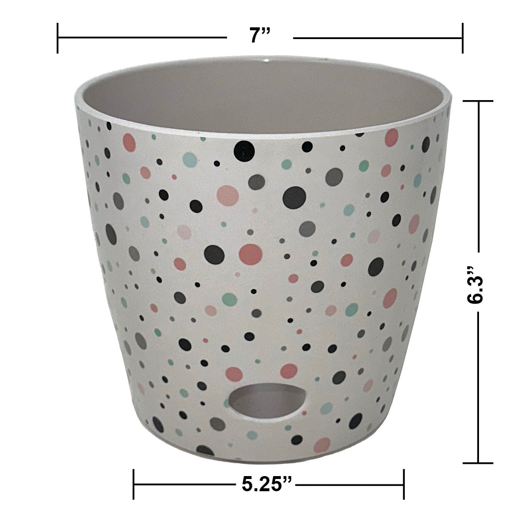 7" Dots Round Self-Watering Bamboo Pot -Ship Only