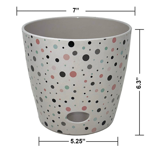 7" Dots Round Self-Watering Bamboo Pot -Ship Only