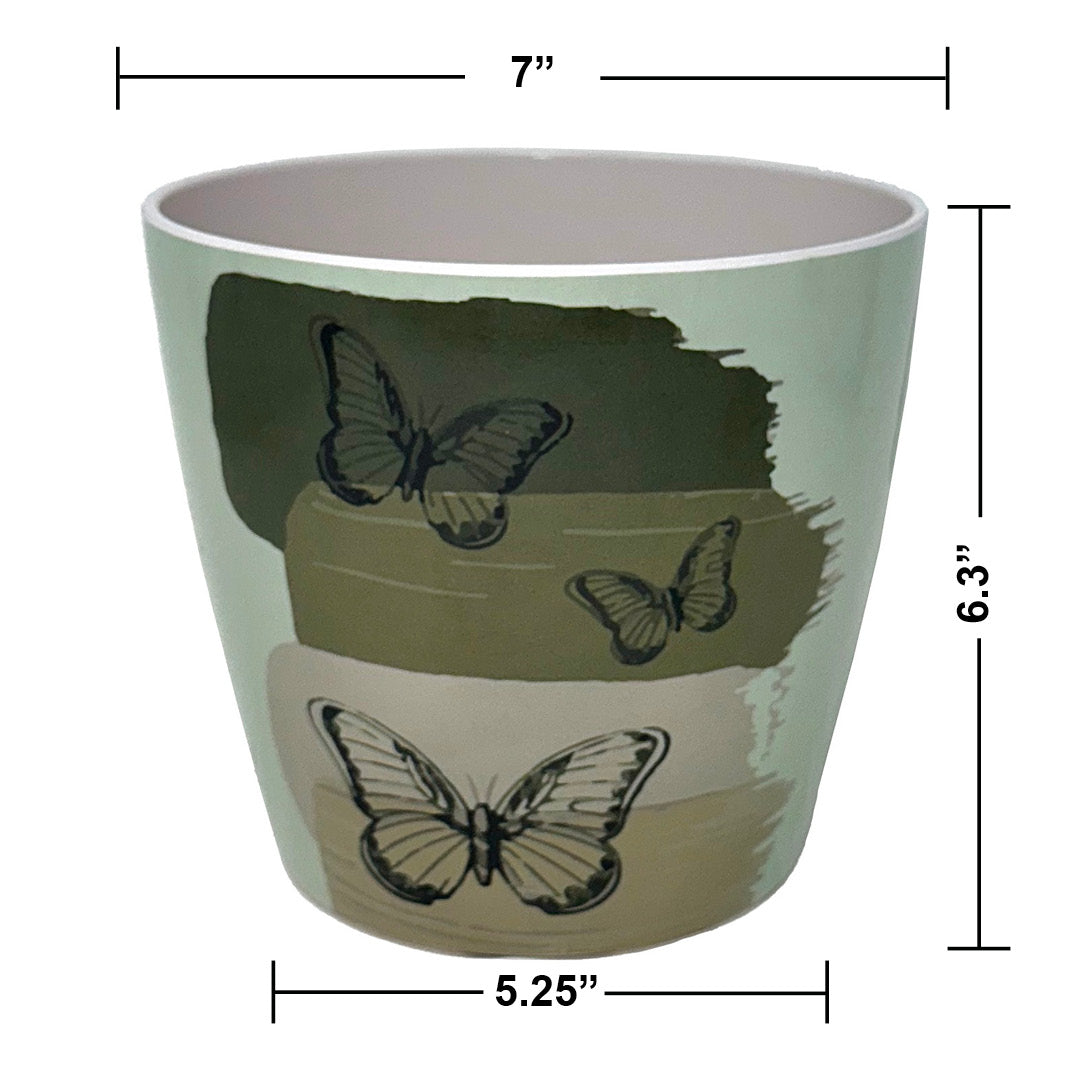 7" Butterfly Round Self-Watering Bamboo Pot -Ship Only