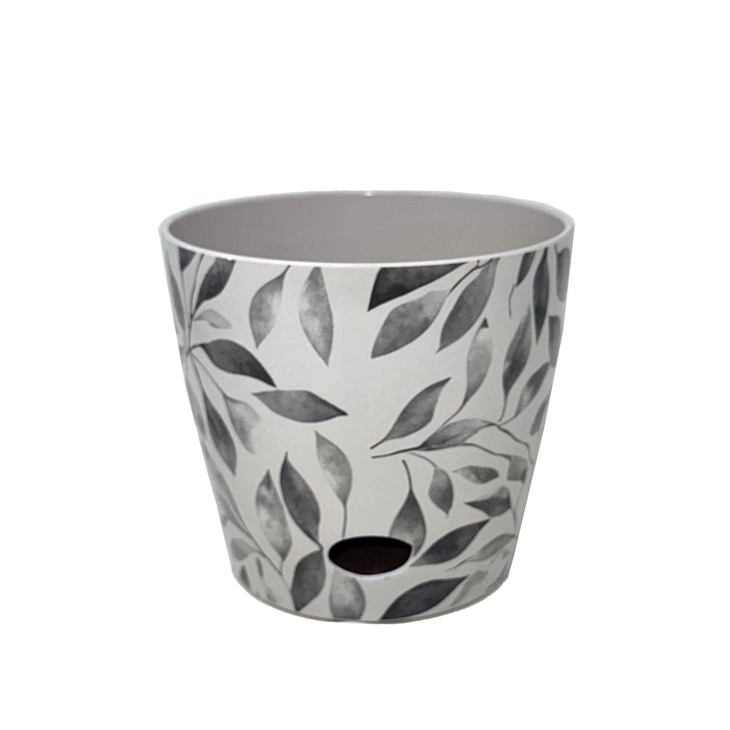 7" Gray Leaves Round Self-Watering Bamboo Pot -Ship Only
