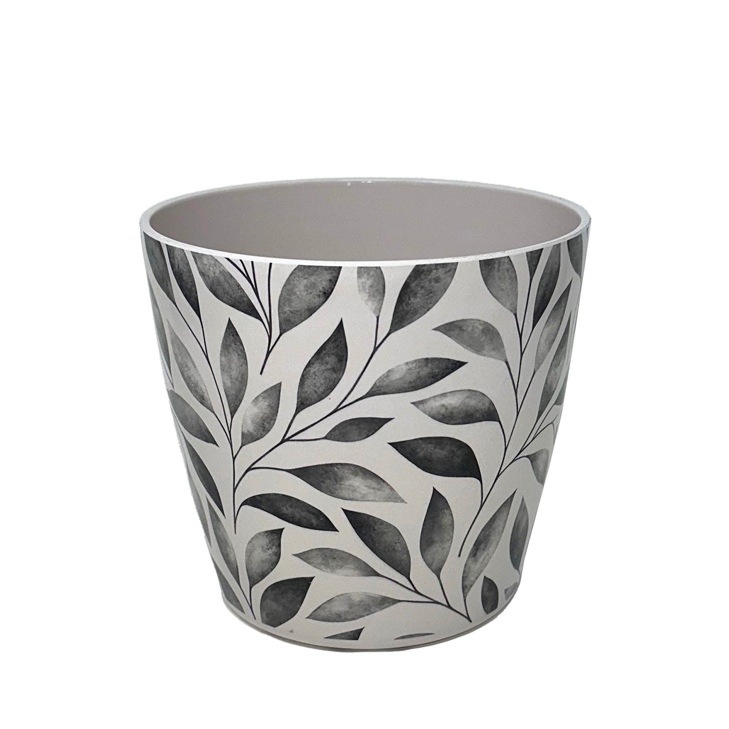 7" Gray Leaves Round Self-Watering Bamboo Pot -Ship Only