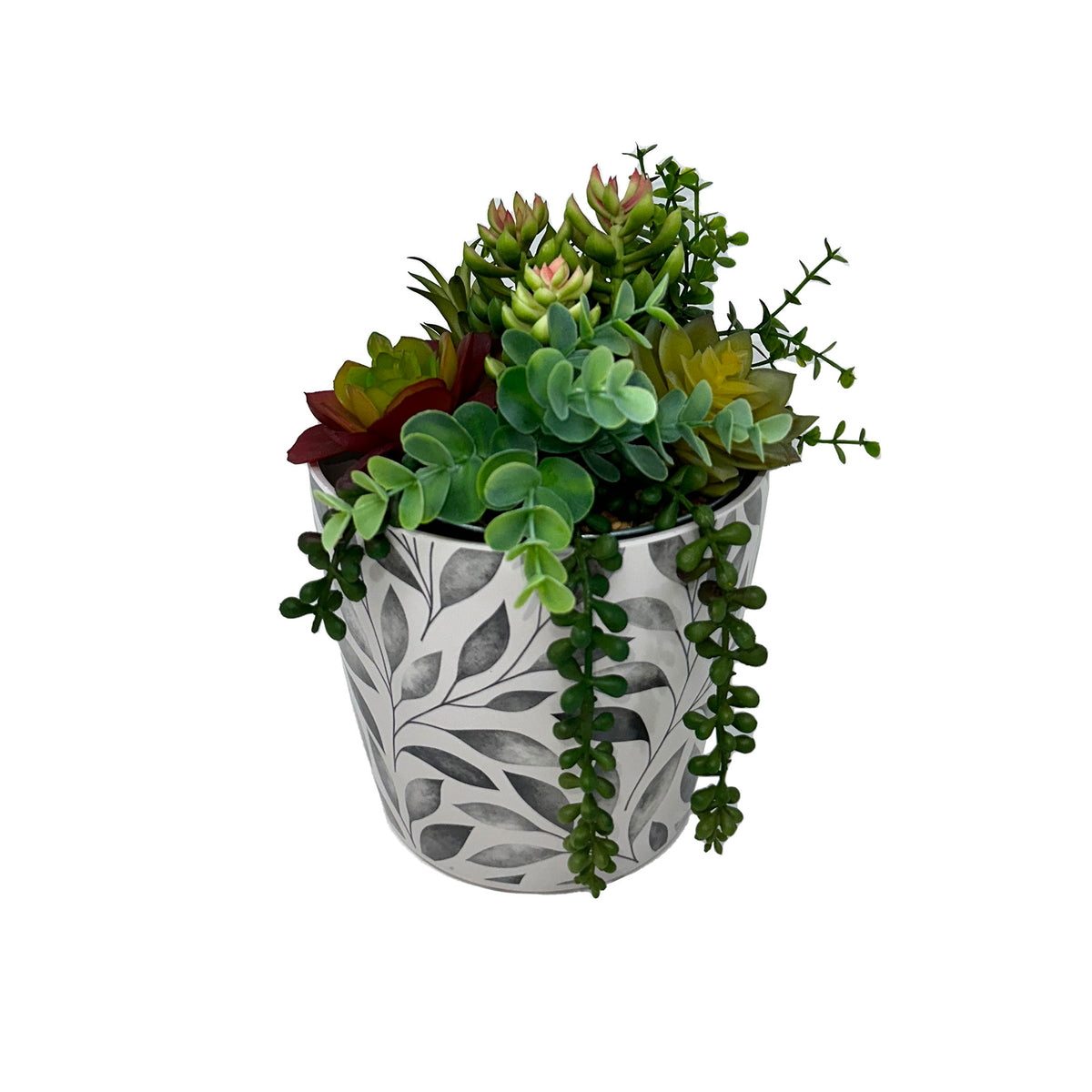 7" Gray Leaves Round Self-Watering Bamboo Pot -Ship Only