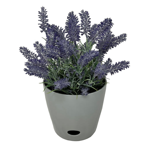 7" Gray Round Self-Watering Bamboo Pot -Ship Only