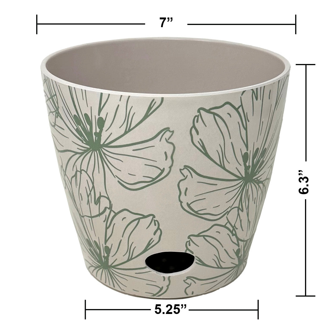 7" Green Flower Round Self-Watering Bamboo Pot -Ship Only