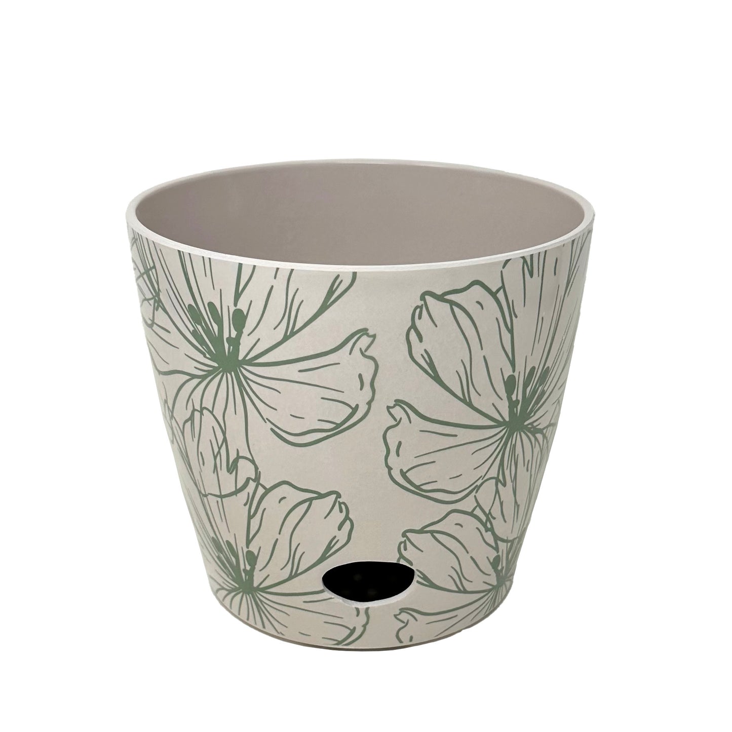 7" Green Flower Round Self-Watering Bamboo Pot -Ship Only