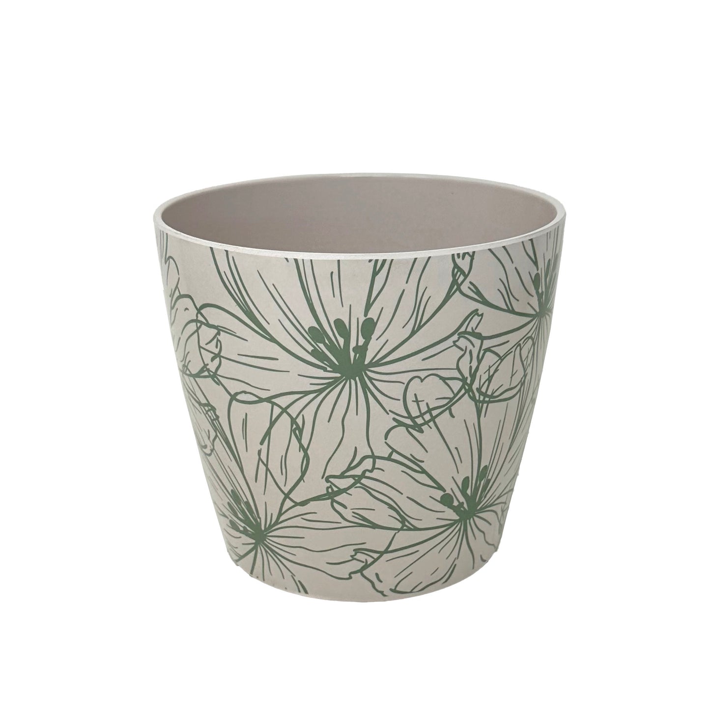 7" Green Flower Round Self-Watering Bamboo Pot -Ship Only