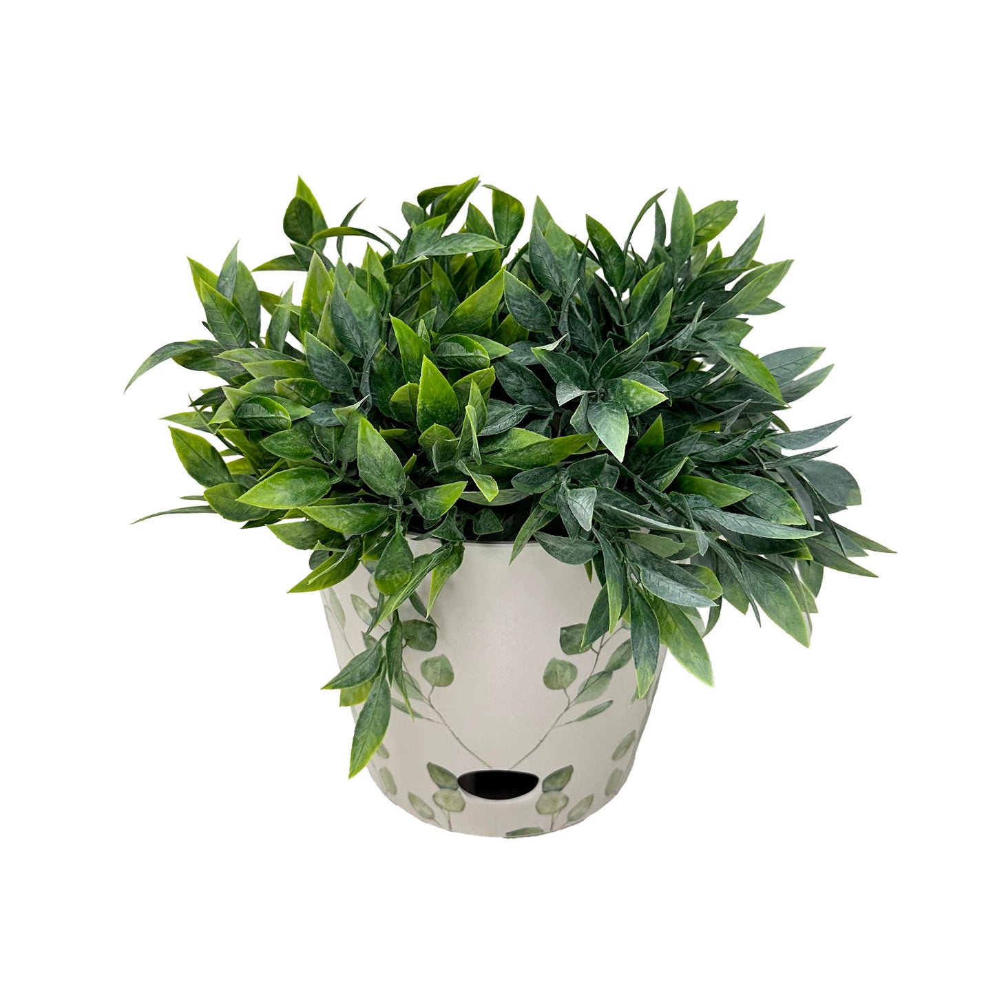7" Green Leaves Round Self-Watering Bamboo Pot -Ship Only