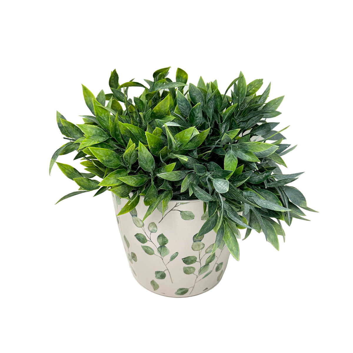 7" Green Leaves Round Self-Watering Bamboo Pot -Ship Only
