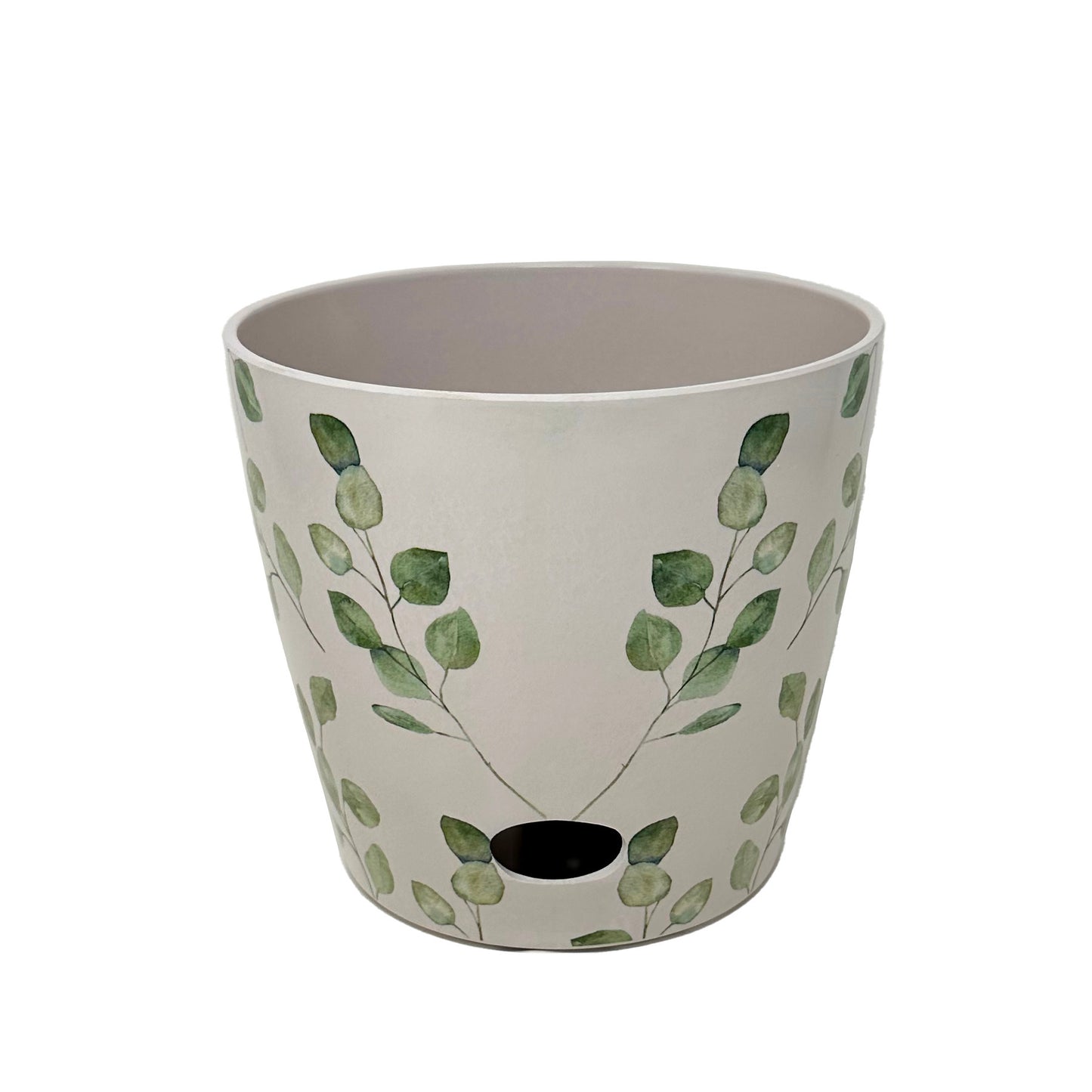 7" Green Leaves Round Self-Watering Bamboo Pot -Ship Only