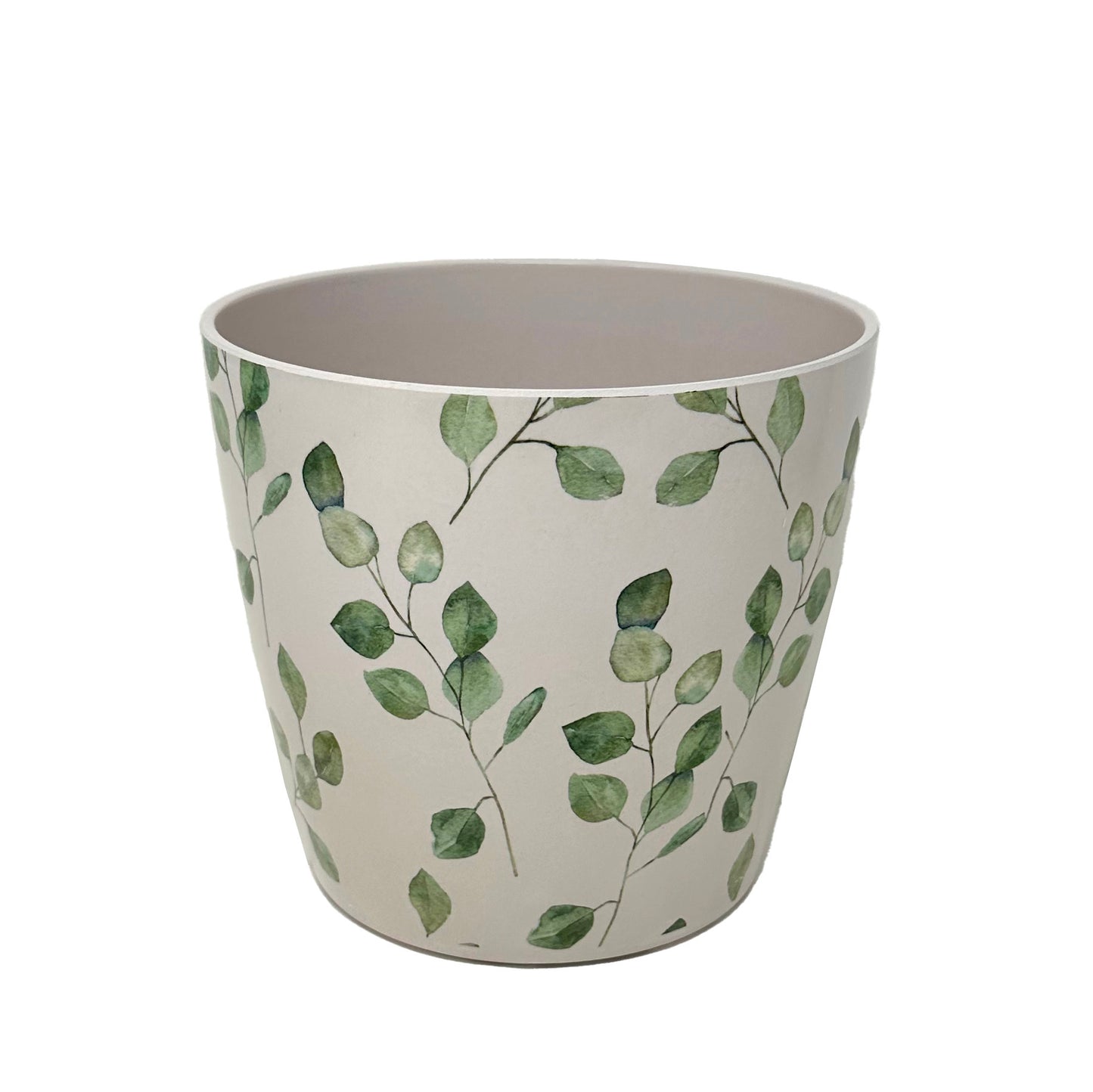 7" Green Leaves Round Self-Watering Bamboo Pot -Ship Only