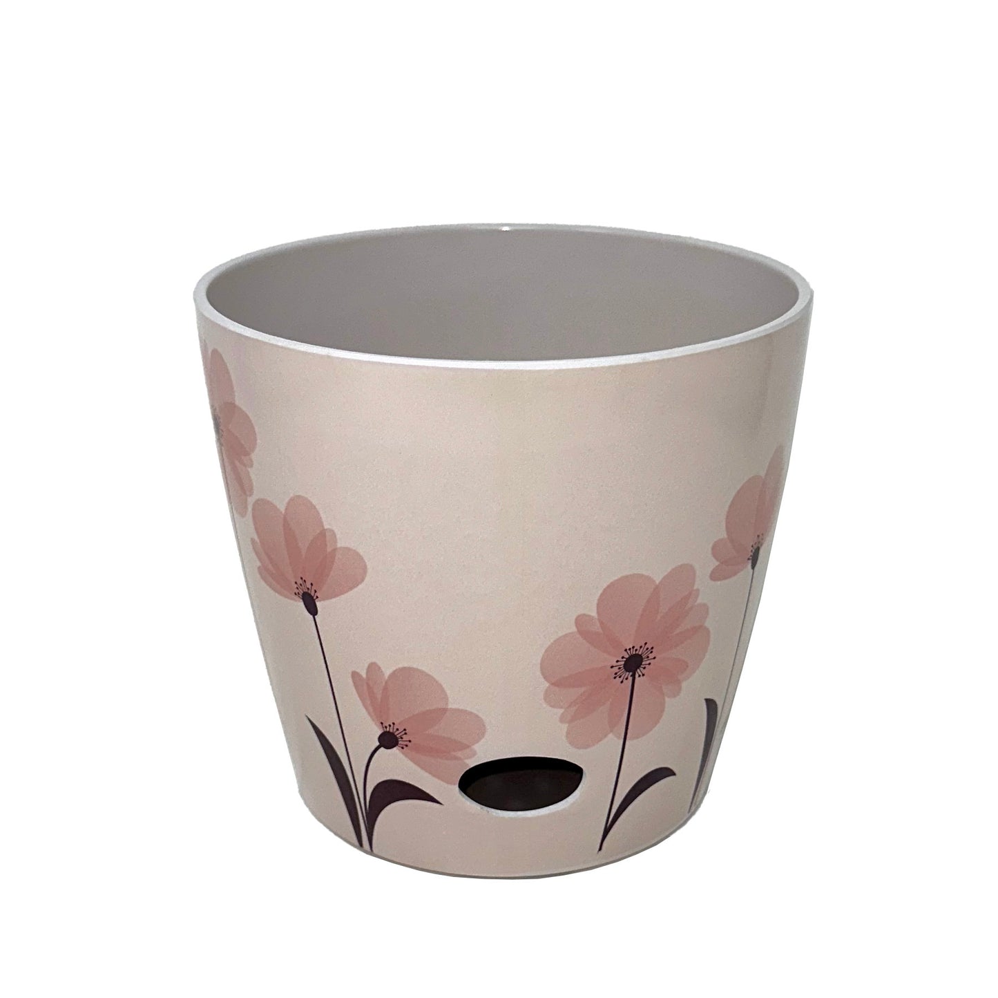 7" Pink Flower Round Self-Watering Bamboo Pot -Ship Only