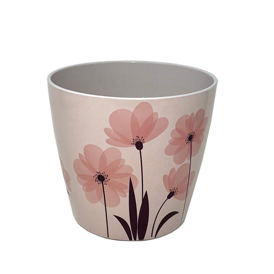 7" Pink Flower Round Self-Watering Bamboo Pot -Ship Only