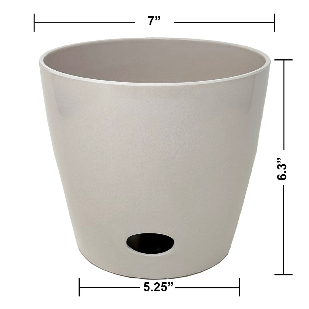 7" Cream Round Self-Watering Bamboo Pot -Ship Only