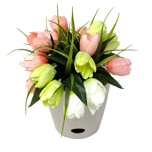 7" Cream Round Self-Watering Bamboo Pot -Ship Only