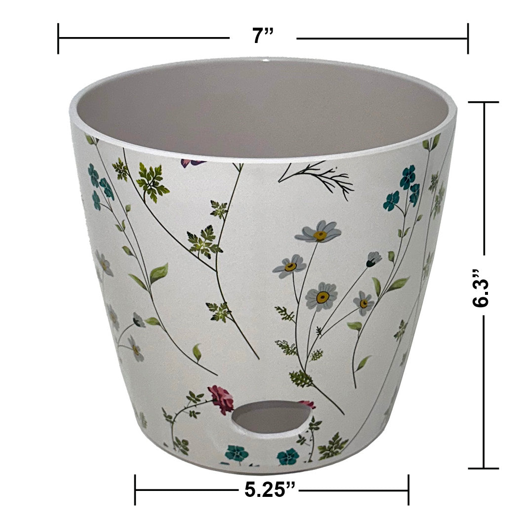 7" Wildflower Round Self-Watering Bamboo Pot -Ship Only