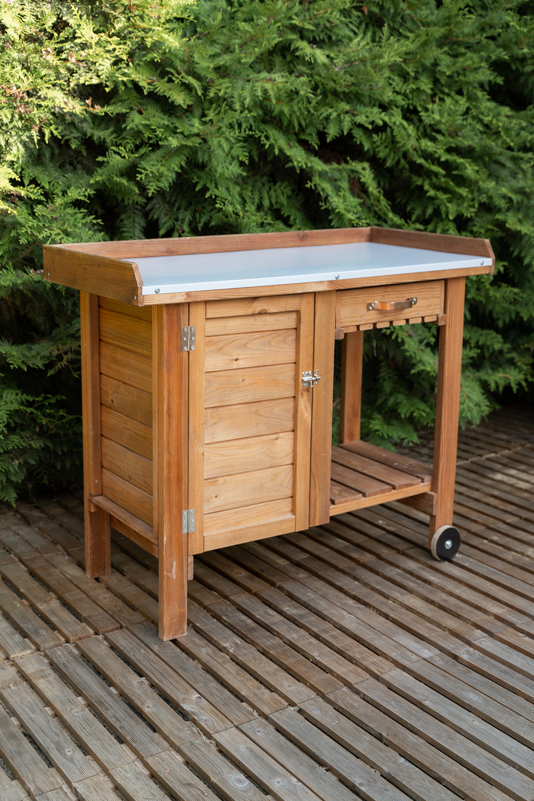 Gardener's Table with Wheels Cabinet and Drawer -Ship Only