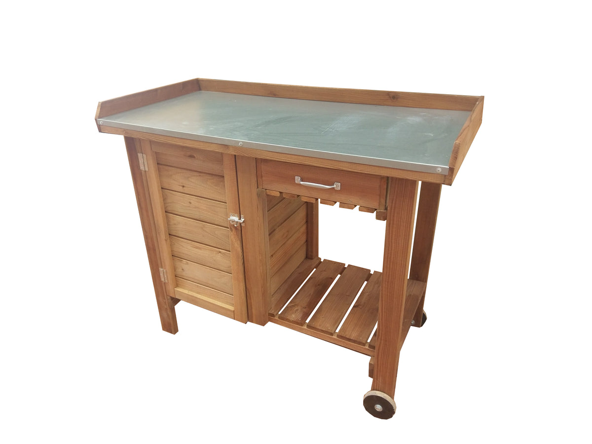 Gardener's Table with Wheels Cabinet and Drawer -Ship Only