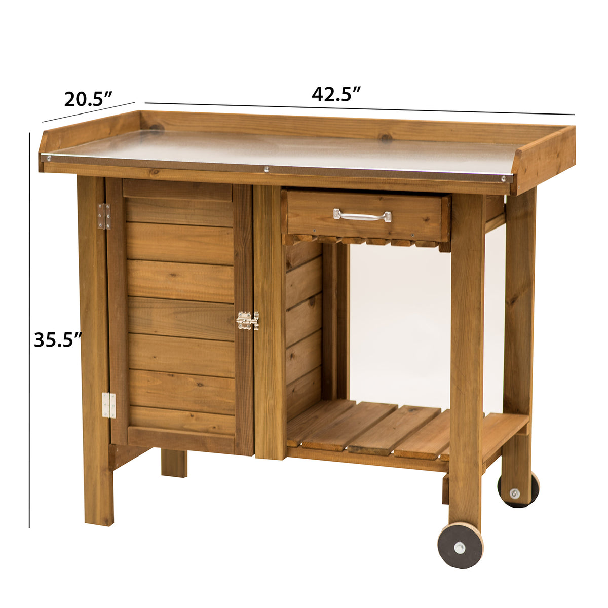 Gardener's Table with Wheels Cabinet and Drawer -Ship Only