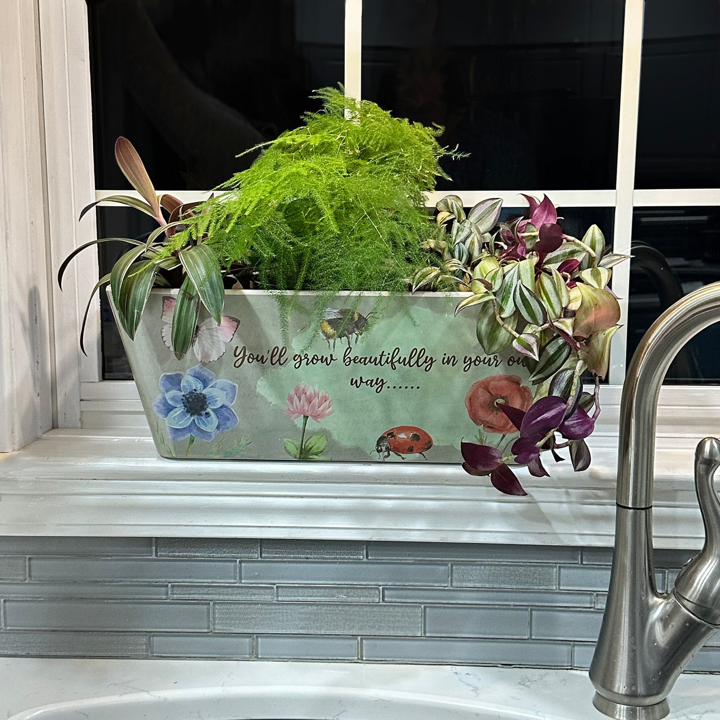 16" Flowers Rectangular Self-Watering Bamboo Planter -Ship Only