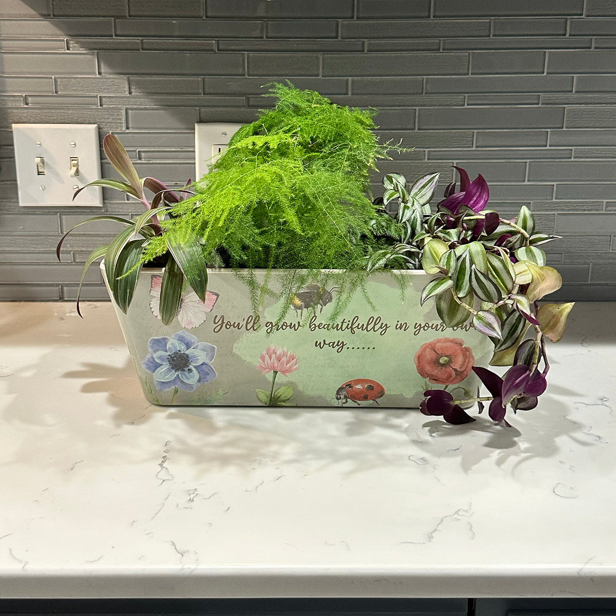 16" Flowers Rectangular Self-Watering Bamboo Planter -Ship Only