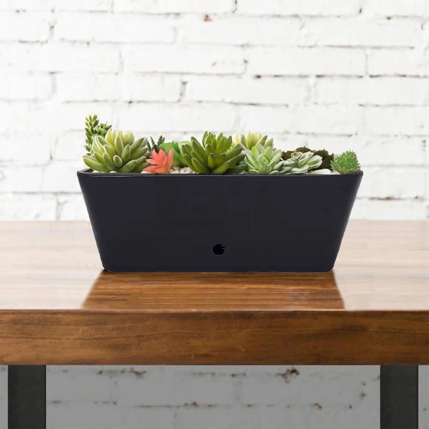 16" Black Rectangular Self-Watering Bamboo Planter -Ship Only